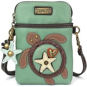 Chala Faux Leather Cell Phone Crossbody Purse - Turtle, Teal NWT